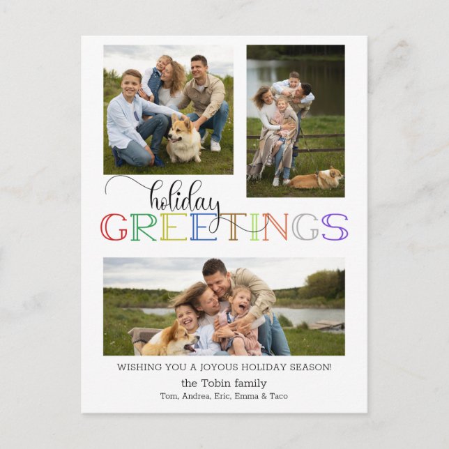 Colorful Holiday Greetings Typography 3-Photo (Front)