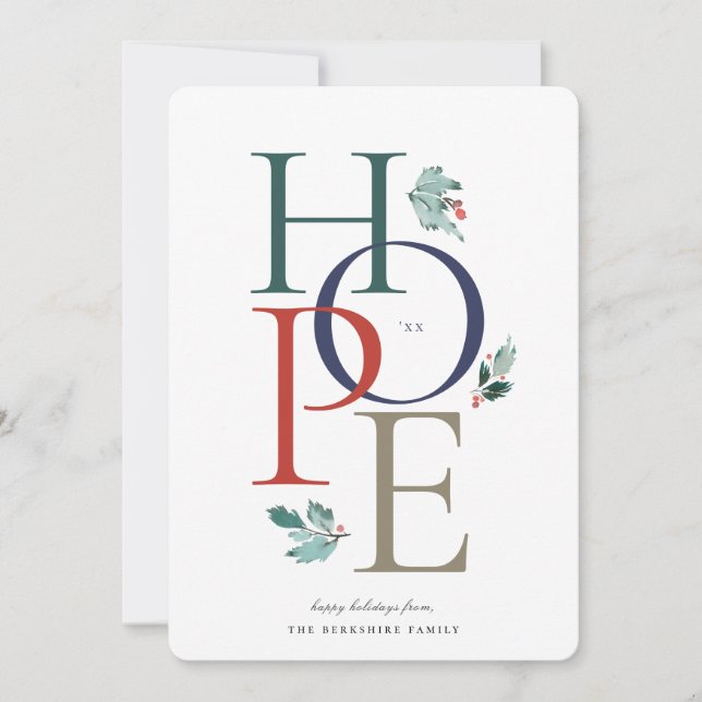 Colorful Holiday Hope Modern Botanical Berry Card (Front)