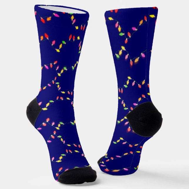 Colorful Holiday Lights Christmas Socks (Angled)