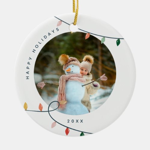 Colorful Holiday Lights Photo Ceramic Ornament
