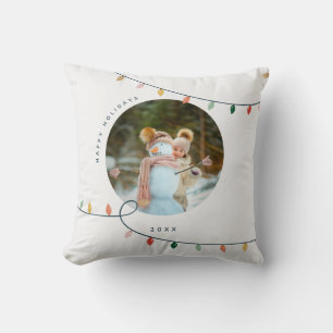 Colorful Holiday Lights Photo Throw Pillow