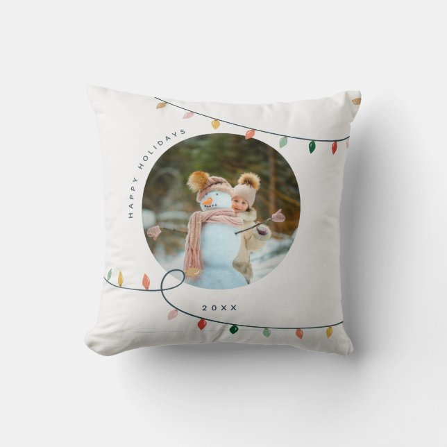 Colorful Holiday Lights Photo Throw Pillow (Front)