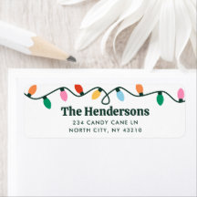 Colorful Holiday Lights Return Address Label