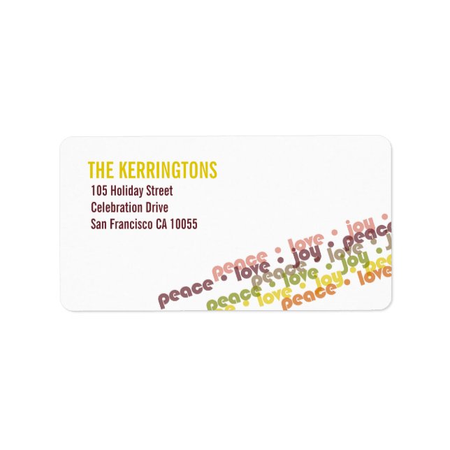 Colorful Holiday Love Peace Joy Address Labels (Front)