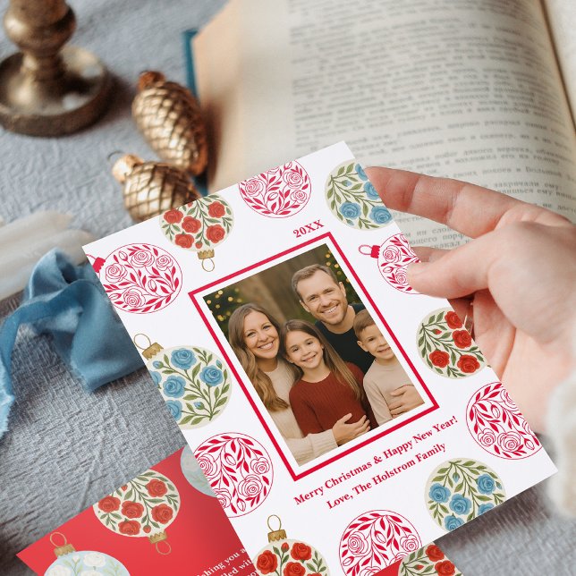 Colorful Holiday Ornaments Photo Letterpress Card (Colorful Holiday Ornaments Photo Letterpress Card)