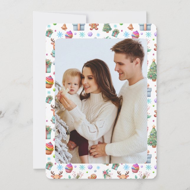 Colorful Holiday Photo Card with Festive Pattern  (Front)