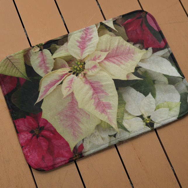 Colorful Holiday Poinsettias Floral Bath Mat (In Situ)