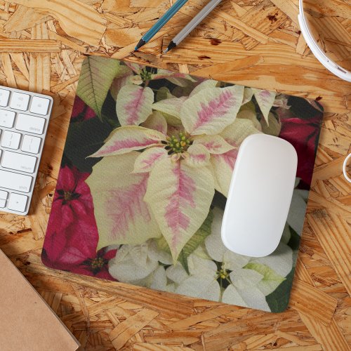 Colorful Holiday Poinsettias Floral Mouse Pad