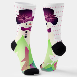 Colorful Holiday Snowman Name Typography Socks