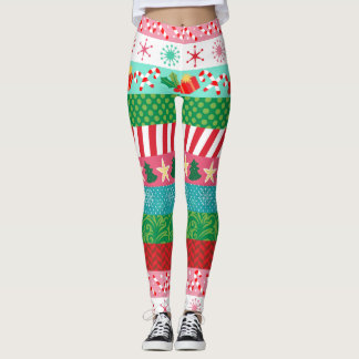 Colorful Holiday Stripes Leggings