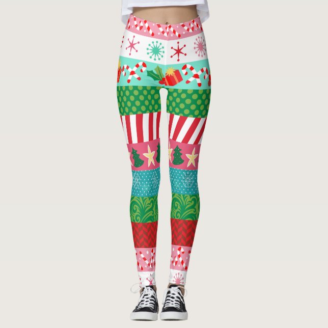 Colorful Holiday Stripes Leggings (Front)
