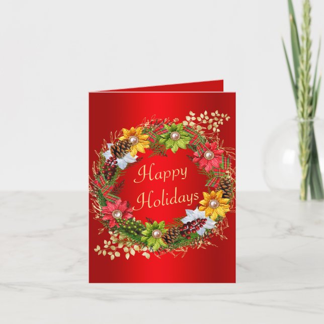 Colorful Holiday Wreath Christmas Card (Front)