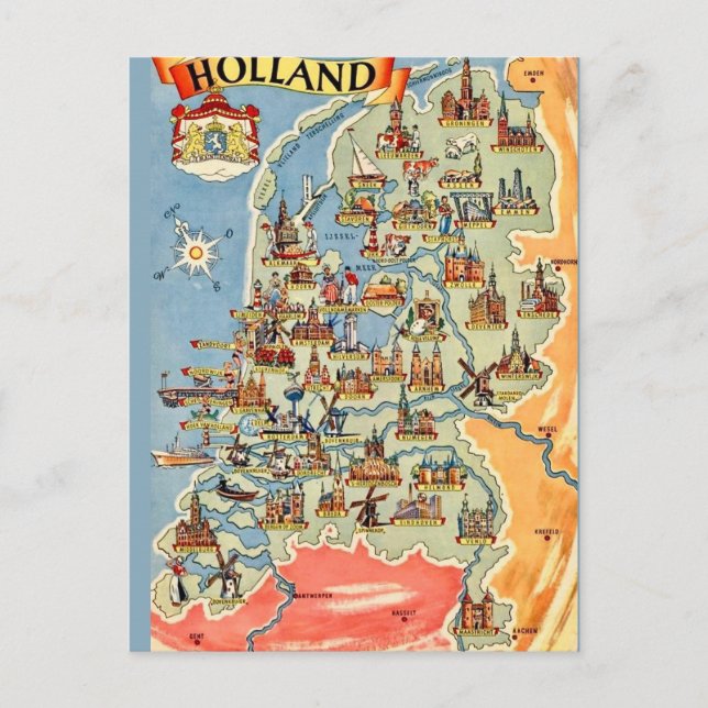 Colorful Holland Map Postcard (Front)