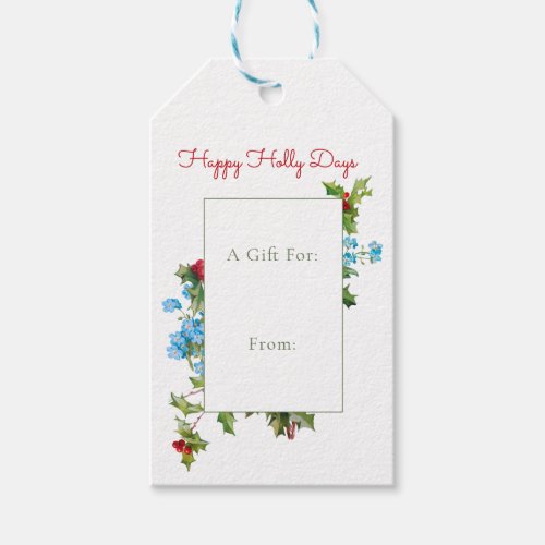 Colorful Holly and Blue Forget Me Nots Gift Tags