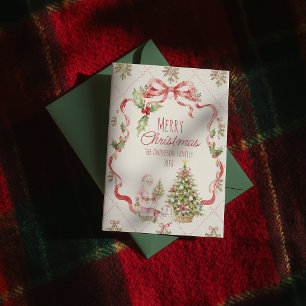 Colorful Holly Berries Santa Clause Christmas Holiday Card