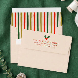 Colorful Holly Christmas Winter Pre-Addressed Envelope