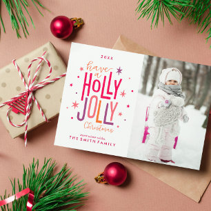 Colorful Holly Jolly Christmas Photo Holiday Card