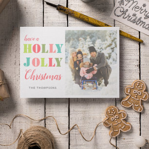 Colorful Holly Jolly Christmas Photo Holiday Card