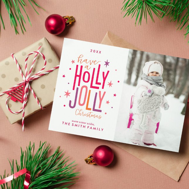 Colorful Holly Jolly Christmas Photo Holiday Card (Creator Uploaded)