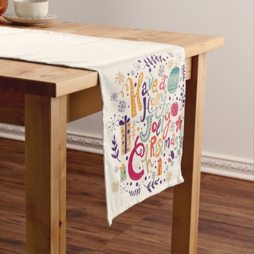 Colorful Holly Jolly Christmas Retro Text Design Short Table Runner