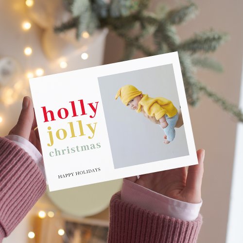 Colorful Holly Jolly Christmas With Photo Postcard