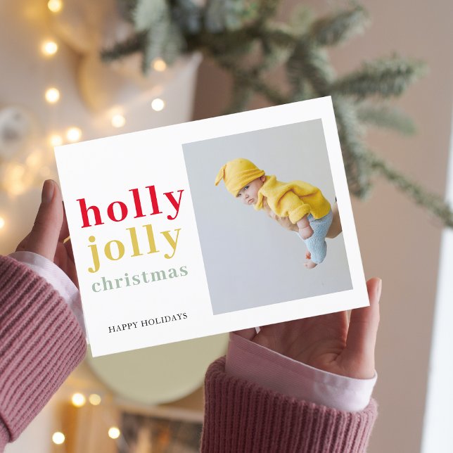 Colorful Holly Jolly Christmas With Photo Postcard (Creator Uploaded)