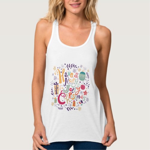 Colorful Holly Jolly Christmas Wreath Tank Top