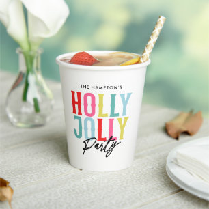 Colorful Holly Jolly Holiday Party Paper Cups