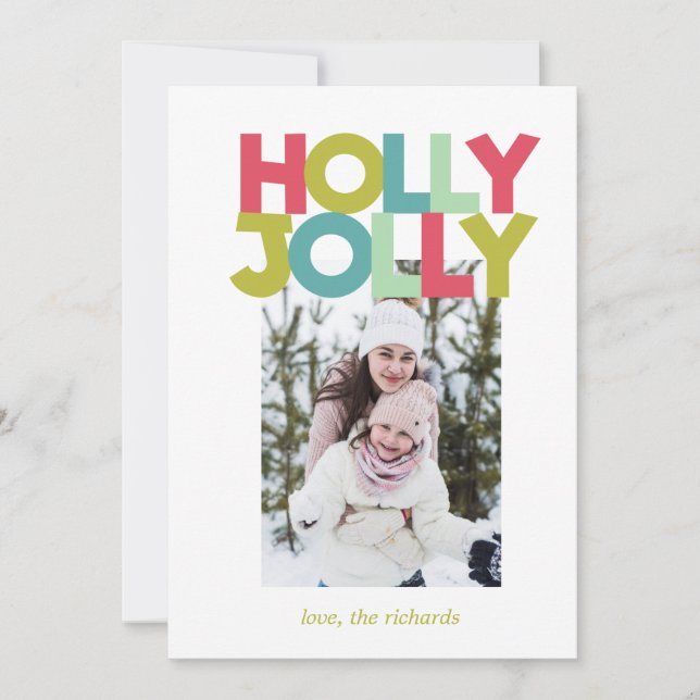 Colorful Holly Jolly Photo Christmas Card (Front)