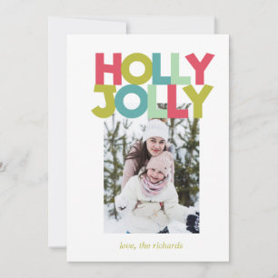 Colorful Holly Jolly Photo Christmas Card
