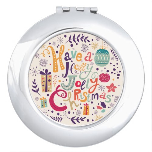 Colorful Holly Jolly Retro Christmas Mirror For Makeup