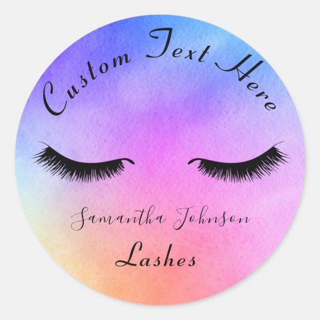 Colorful Hologram Rainbow Beauty Makeup Eyelash Classic Round Sticker (Front)