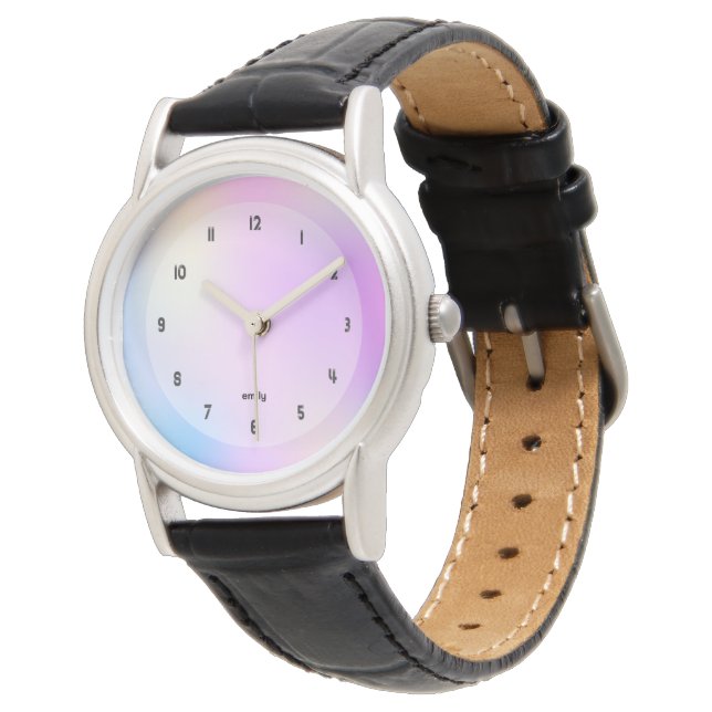 Colorful holographic background clock watch (Angled)