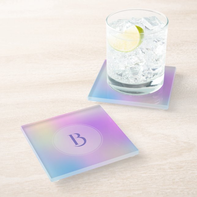 Colorful holographic background glass coaster (Angled)