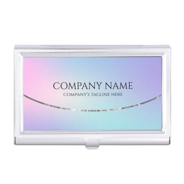 Colorful holographic background silver accent business card case (Front)