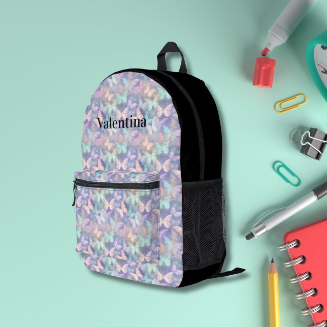 Colorful Holographic Butterflies Modern Monogram Printed Backpack (Creator Uploaded)