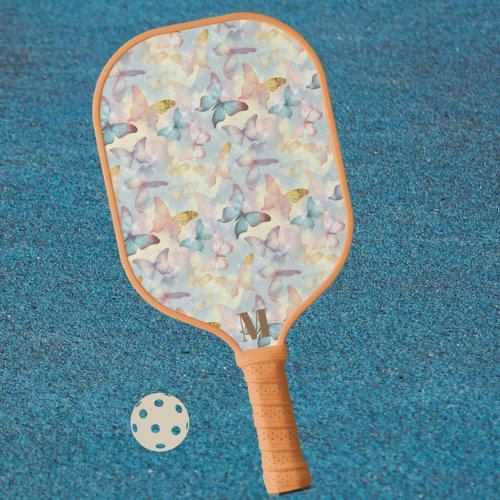 Colorful Holographic Butterfly Modern Monogram  Pickleball Paddle