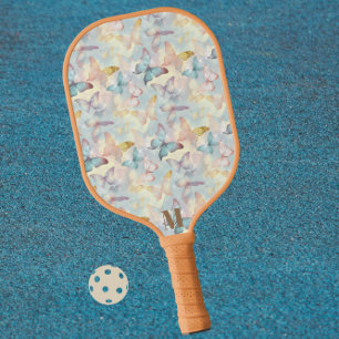 Colorful Holographic Butterfly Modern Monogram Pickleball Paddle