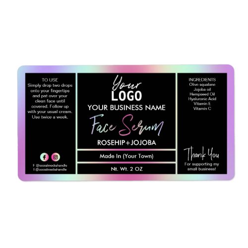 Colorful Holographic Face Serum Label