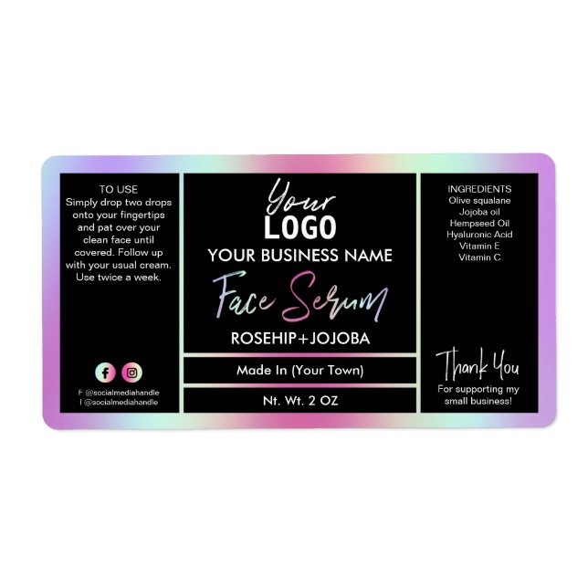 Colorful Holographic Face Serum Label (Front)