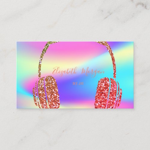 Colorful Holographic Glitter Headphone DJ Business Card