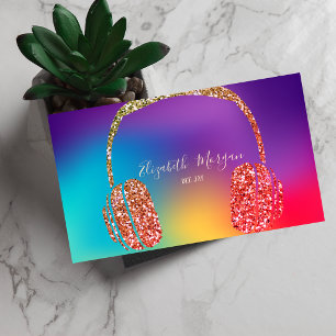 Colorful Holographic Glitter Headphone DJ Business Card
