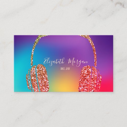 Colorful Holographic Glitter Headphone DJ Business Card