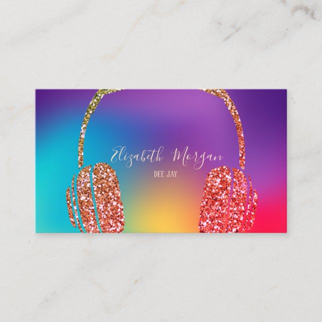 Colorful Holographic Glitter Headphone DJ Business Card (Front)