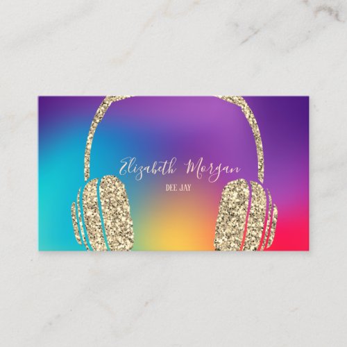 Colorful Holographic Gold Glitter Headphone DJ Business Card