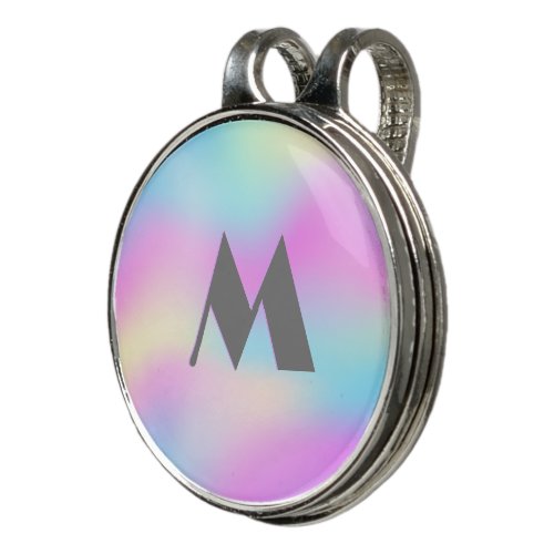 Colorful holographic iridescent background monogra golf hat clip