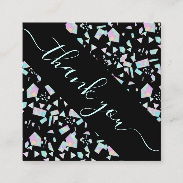 Colorful Holographic Mosaic Discount & Thank You Square Business Card (Front)