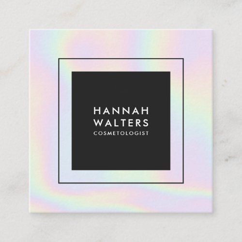 Colorful holographic rainbow modern beauty salon square business card