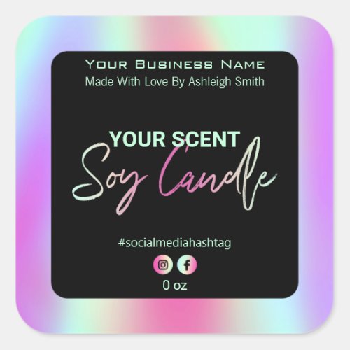 Colorful Holographic Soy Candle Labels