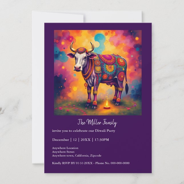 Colorful Holy Diwali Cows in Festive Disguises (Front)